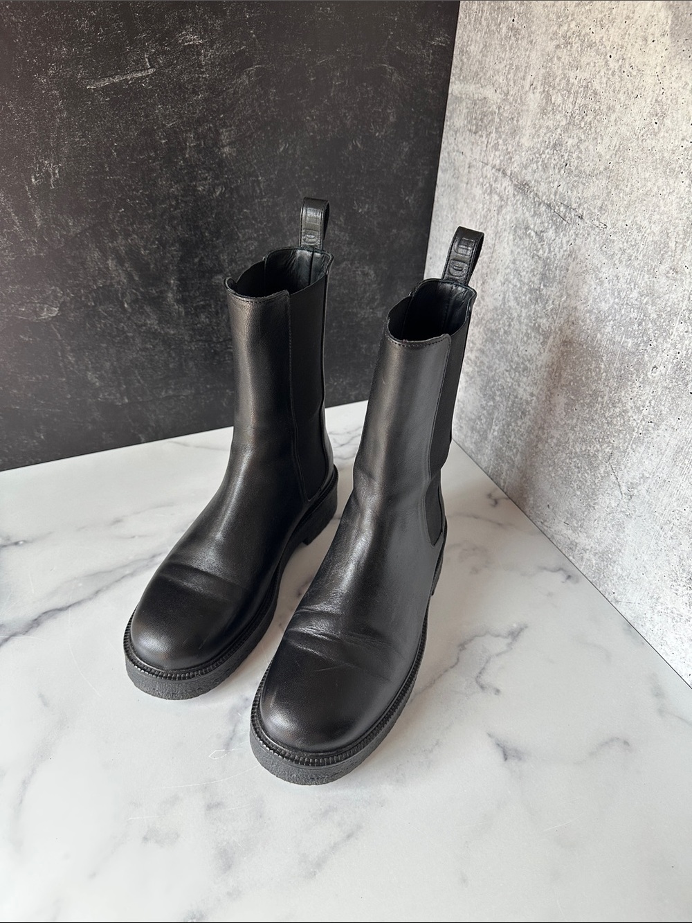 Women’s STAUD Black Chelsea Boots - Sleek Leather Pull-On Style Size 38